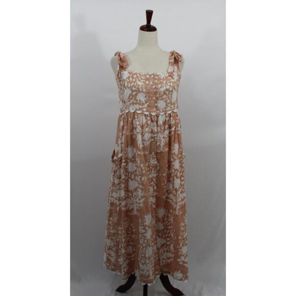 JULIET DUNN Sz 2 6/8 M Palladio Jaipur Pink Ric Rac Trim Tie Shoulder Midi Dress - Picture 2 of 11